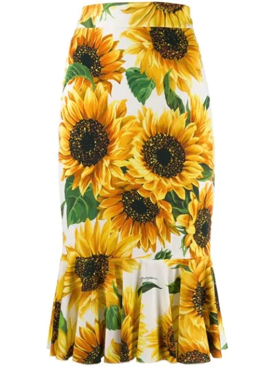 Shop Dolce & Gabbana Sunflower Print Skirt  In Yellow