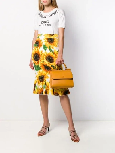 Shop Dolce & Gabbana Sunflower Print Skirt  In Yellow