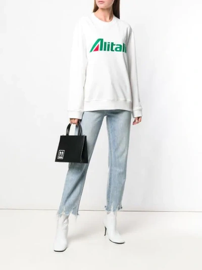 Shop Alberta Ferretti Slogan Embroidered Sweater In White