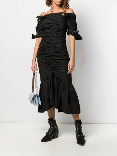 Shop Alice Mccall Ruched Eyelet Midi Dress In Black