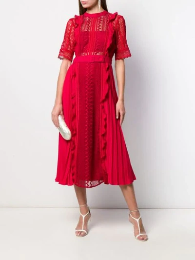 Shop Self-portrait Lace Panel Dress In Red