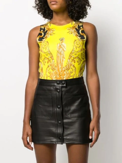 Shop Versace Barocco Cut-out Bodysuit In Yellow