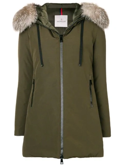 Shop Moncler Hooded Parka Coat - Green