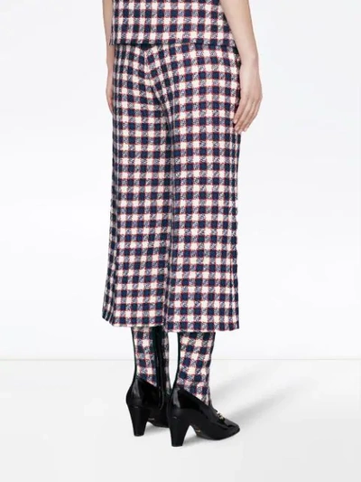 Shop Gucci Checked Tweed Culotte Trousers In Blue