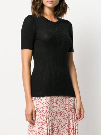Shop Lala Berlin Ribbed-knit Short-sleeved Top In Black