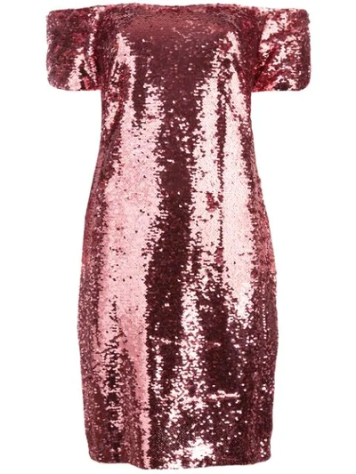 Shop Aidan Mattox Sequin Off The Shoulder Mini Dress - Pink