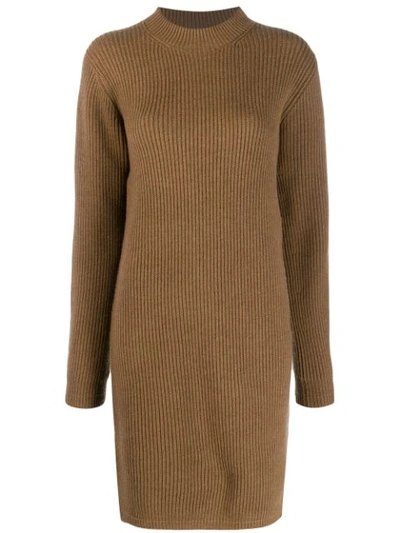 Shop Acne Studios Ribbed Knit Dress In Brown