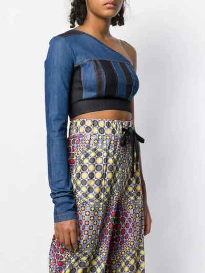 Shop No Ka'oi Denim One-shoulder Top In Blue