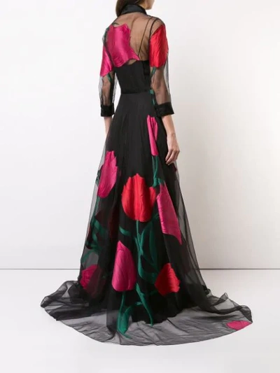 Shop Carolina Herrera Tulip-printed Tulle Gown - Black