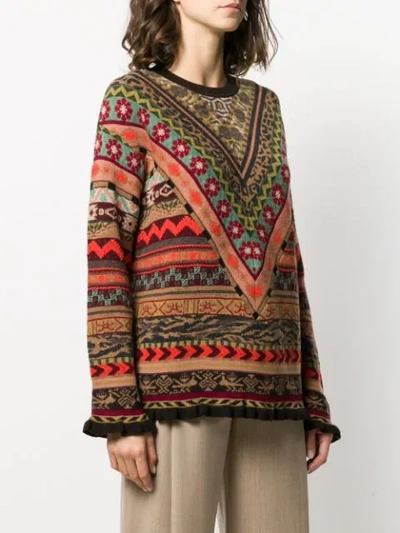 Shop Etro Geometric Patterned Jacquard Jumper In Brown
