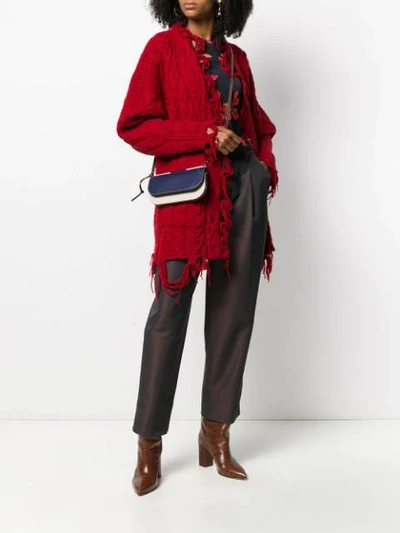 Shop Etro Destroyed Effect Cardigan In Red