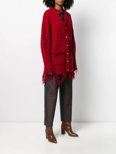 Shop Etro Destroyed Effect Cardigan In Red