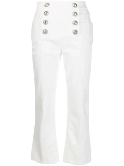 Shop Balmain Distressed Cropped Jeans In White
