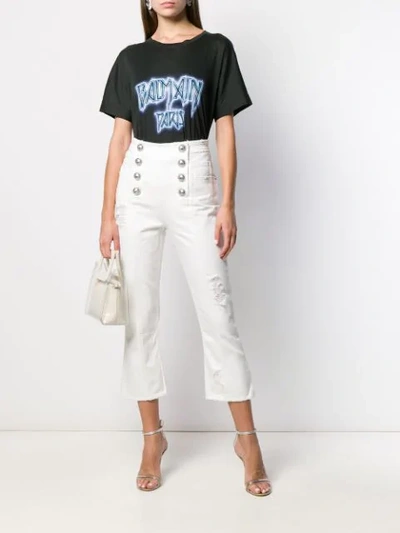 Shop Balmain Distressed Cropped Jeans In White