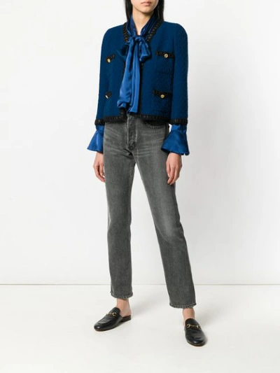 Shop Edward Achour Paris V-neck Tweed Jacket - Blue