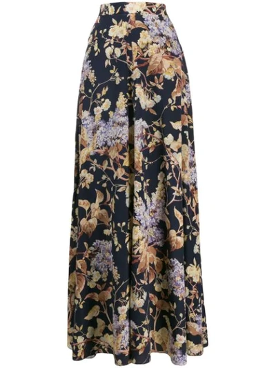 Shop Zimmermann High Waisted Printed Skirt In Blue