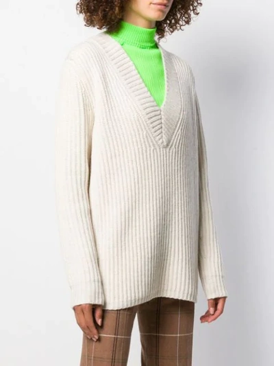 Shop Acne Studios V-neck Rib Sweater In Neutrals