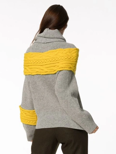 Shop Sacai Zipped Scarf Detail Wool Jumper In Grey