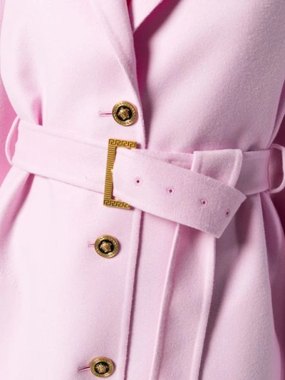 Shop Versace Buttoned Belted Coat - Pink