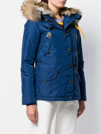 Shop Parajumpers Fur Trimmed Padded Coat In 707 Navy Peony