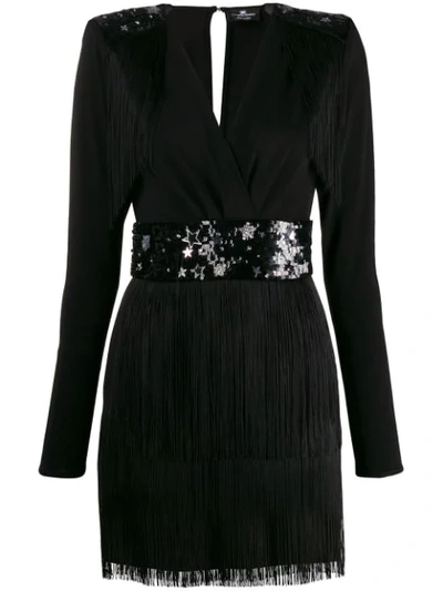Shop Elisabetta Franchi Star Fringed Mini Dress In Black