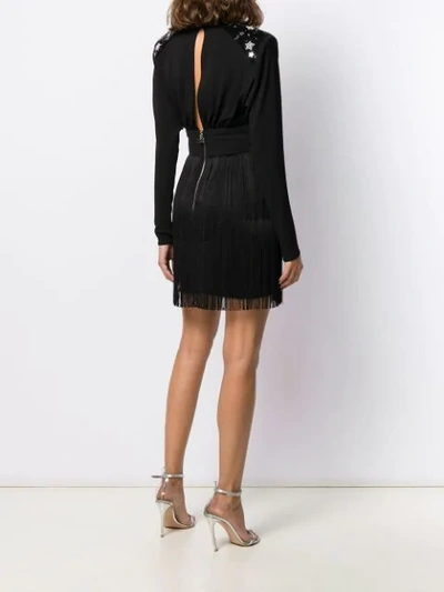 Shop Elisabetta Franchi Star Fringed Mini Dress In Black
