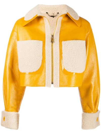 Shop Fendi Contrast-pocket Shearling Jacket In Yellow