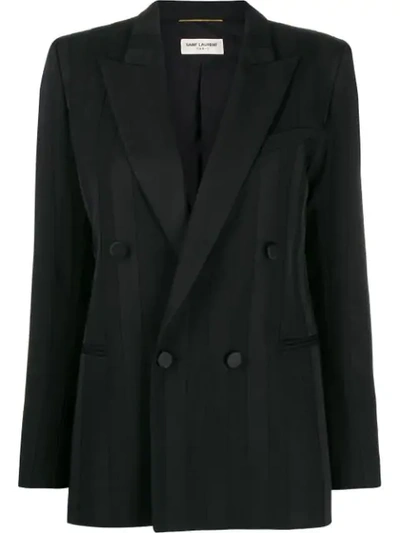 Shop Saint Laurent Striped Double-breasted Blazer In Black