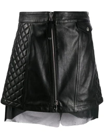 Shop Diesel Black Gold Quilted Leather Skirt In Black