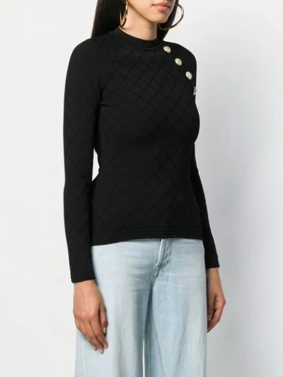 Shop Balmain Quilted Effect Knitted Top In Black