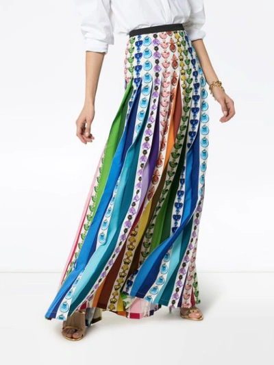 Shop Mary Katrantzou Bottle Print Rainbow Pleat Maxi Skirt In 021 Rainbow Perfume