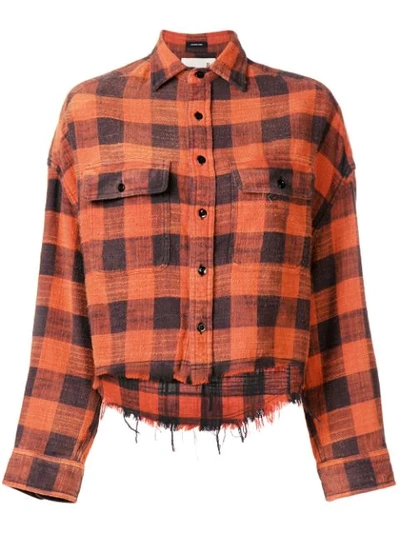 Shop R13 Cropped Check Print Shirt In 60k Red Plaid