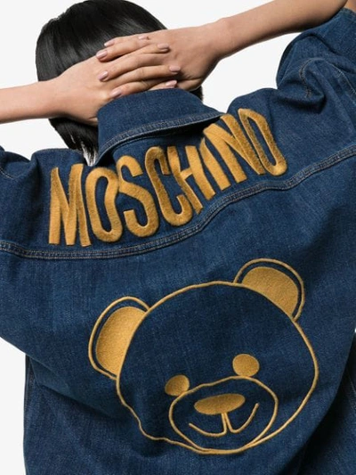 Shop Moschino Teddy Logo Denim Shirt-dress In Blue