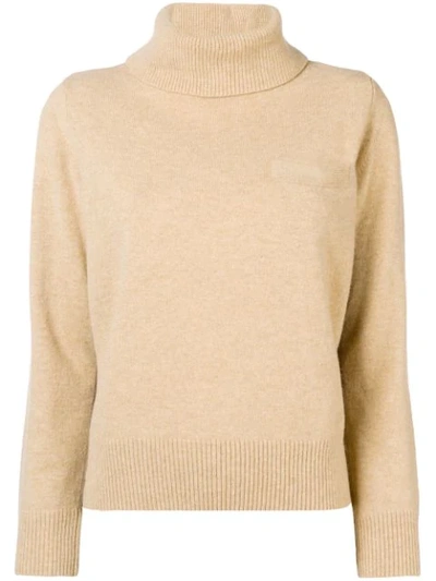Shop Sacai Pleated Back Roll Neck Sweater In Neutrals