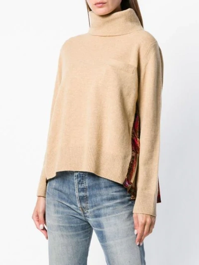 Shop Sacai Pleated Back Roll Neck Sweater In Neutrals