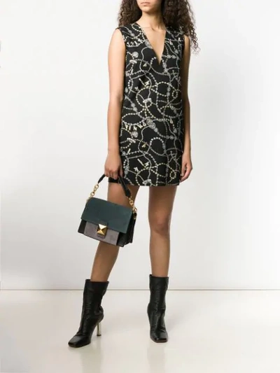 Shop Pinko Chain-print V-neck Dress In Black