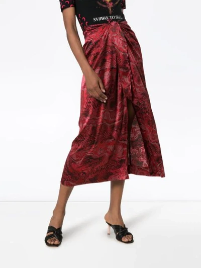 Shop Ganni Knotted-waist Draped Skirt In Red