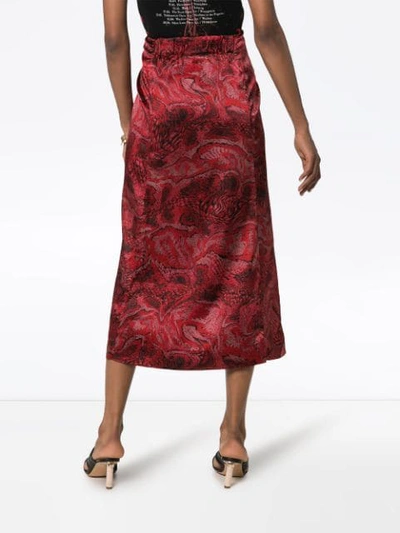 Shop Ganni Knotted-waist Draped Skirt In Red