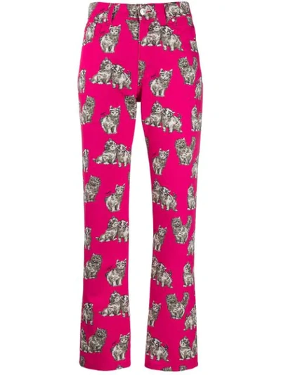 Shop Msgm Cat Print Jeans In Pink
