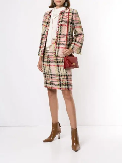 Shop Andrew Gn Tweed Check Pencil Skirt In Multi