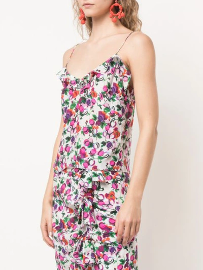 Shop Saloni Floral Ruffle Slip Top In Multicolour