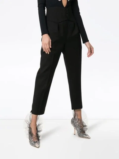 Shop Saint Laurent High-waisted Tailored Cropped Wool Trousers In Black
