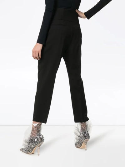 Shop Saint Laurent High-waisted Tailored Cropped Wool Trousers In Black