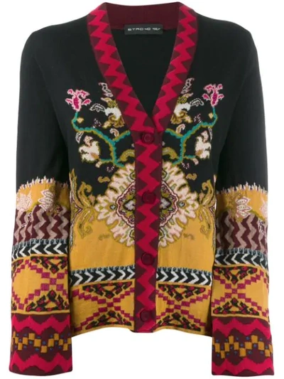 Shop Etro Slim-fit Patterned Cardigan In Black