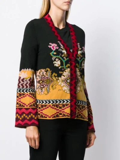 Shop Etro Slim-fit Patterned Cardigan In Black