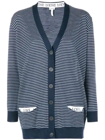 Shop Loewe Striped V-neck Cardigan - Blue