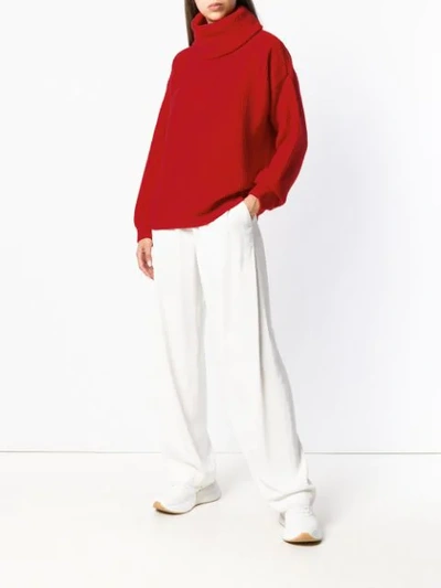Shop Opportuno Kora Turtleneck Ribbed Sweater In Red