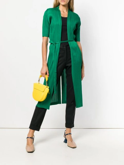 Shop Issey Miyake Pleats Please By  Pleated Belted Coat - Green
