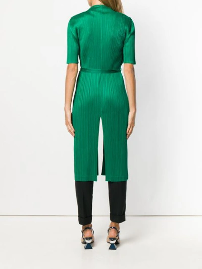 Shop Issey Miyake Pleats Please By  Pleated Belted Coat - Green