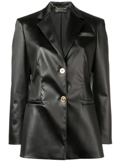 Shop Versace Faux Leather Blazer In Black